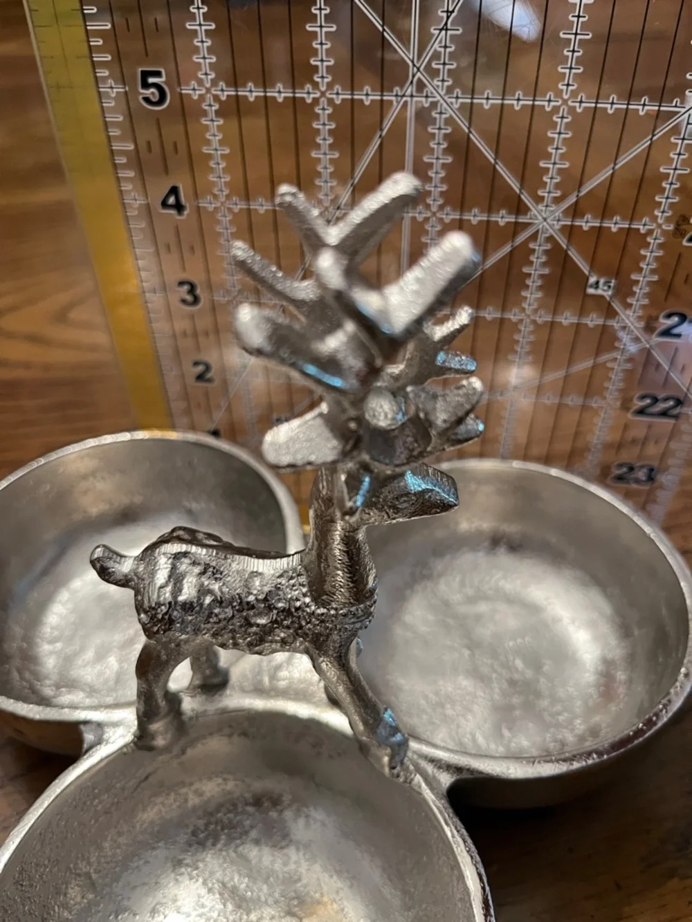 Silver Metal Reindeer Triple Serving Dish